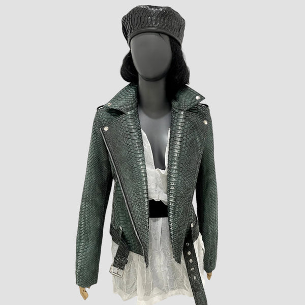 PYTHON LEATHER BIKER JACKET