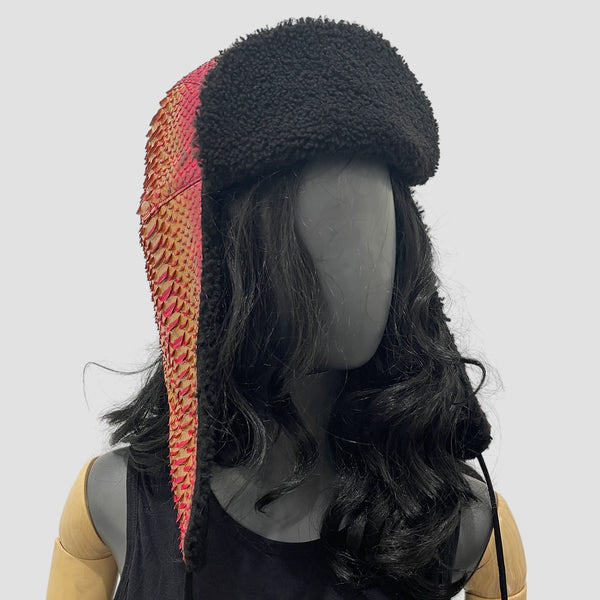 PYTHON LEATHER TRAPPER HAT