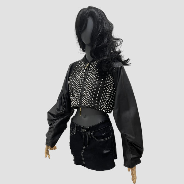 PYTHON AND LAMB LEATHER JACKET CRYSTALS