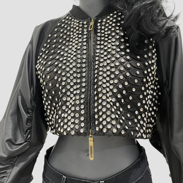 PYTHON AND LAMB LEATHER JACKET CRYSTALS