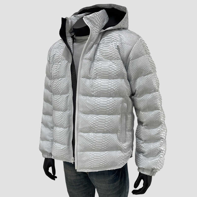 Man's duck down python leather jacket