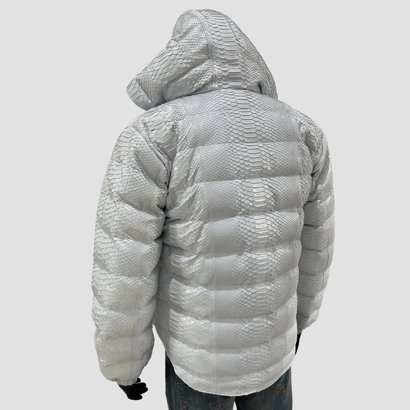 Man's duck down python leather jacket