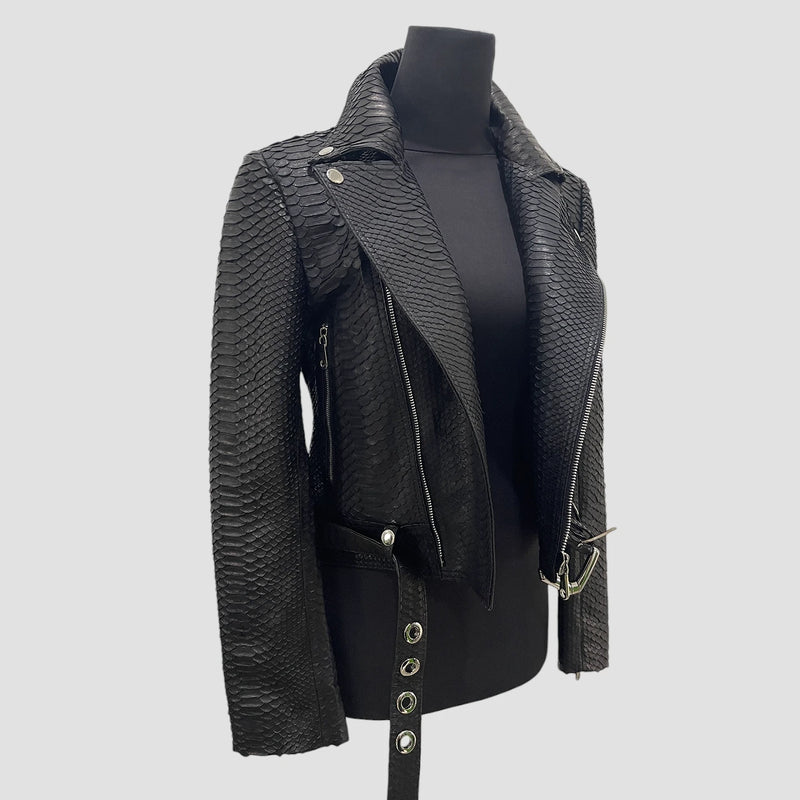 Python leather biker jacket