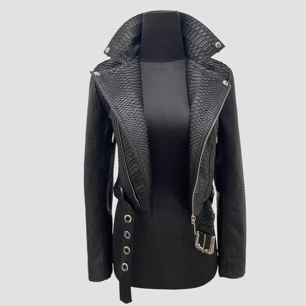 PYTHON LEATHER BIKER JACKET