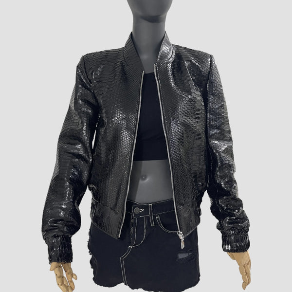 PYTHON LEATHER BOMBER JACKET