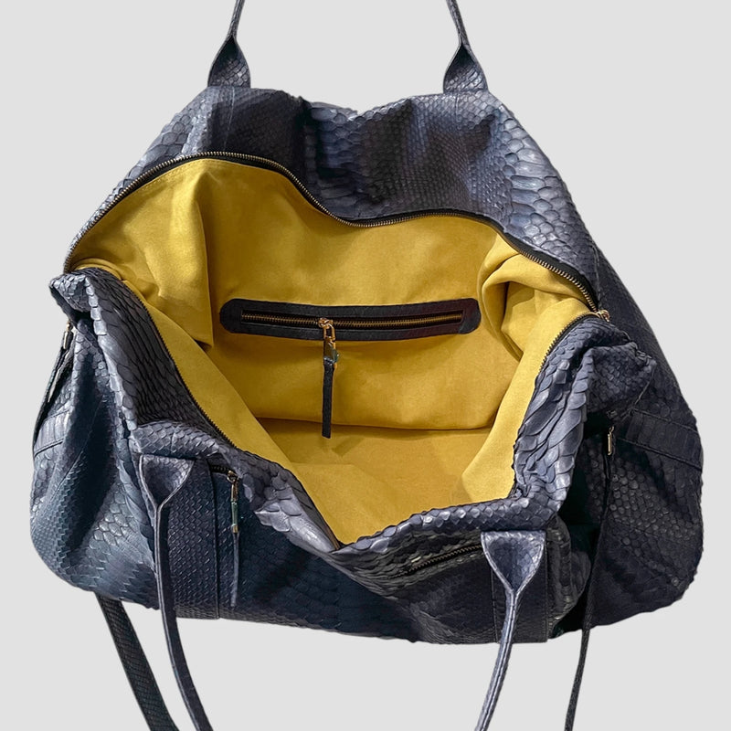 Python leather duffel bag