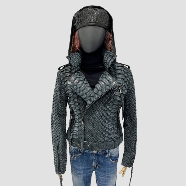 KING PYTHON LEATHER BIKER JACKET ANTIQUE