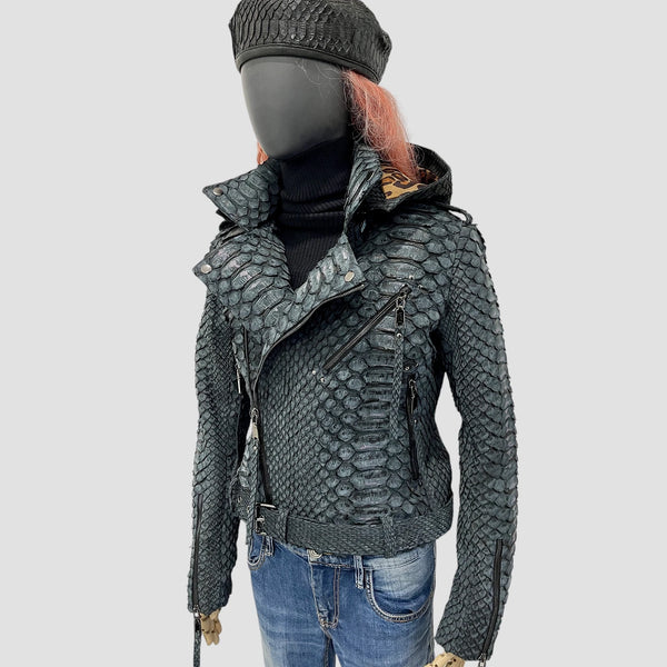 KING PYTHON LEATHER BIKER JACKET ANTIQUE