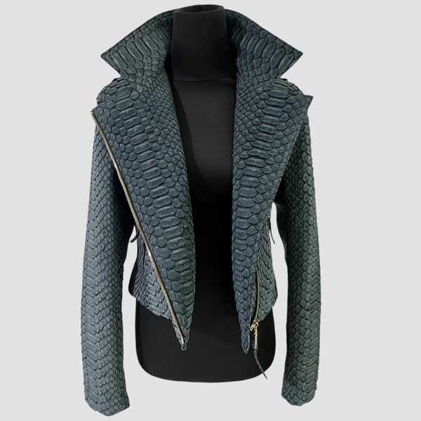 KING PYTHON LEATHER BIKER JACKET ANTIQUE