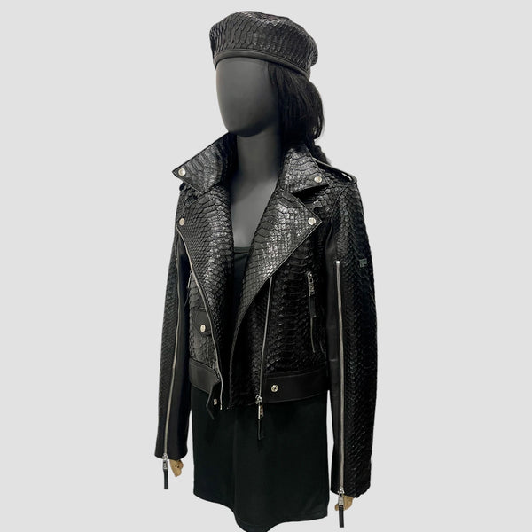PYTHON LEATHER BIKER JACKET