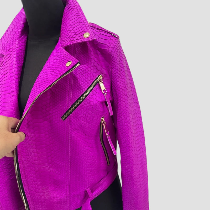 Python leather biker jacket