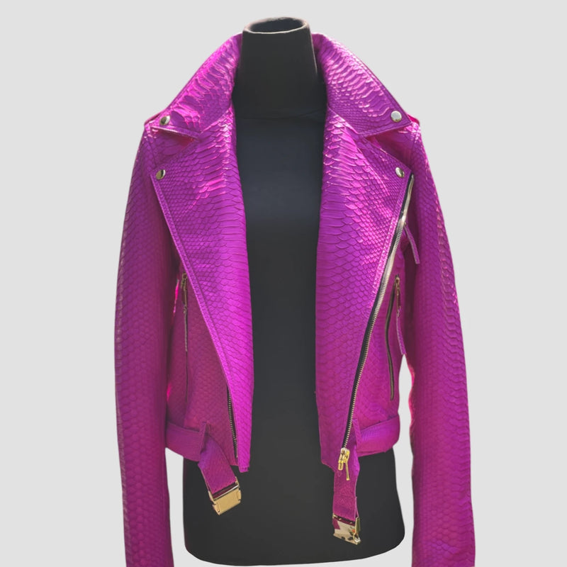 Python leather biker jacket