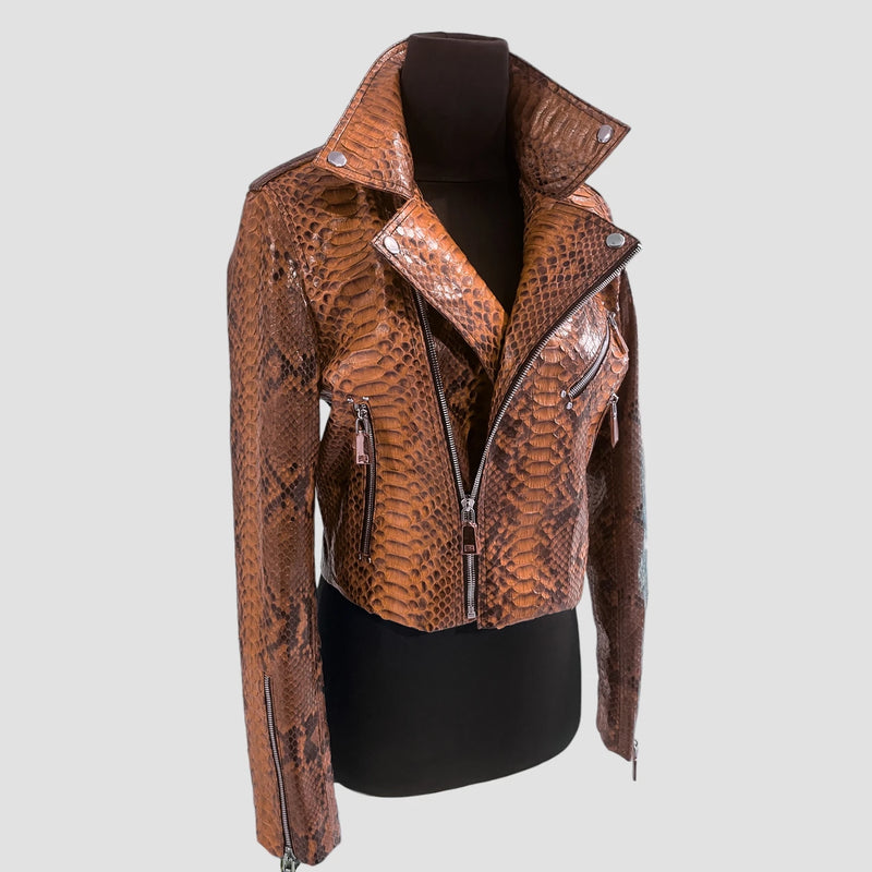 Python leather biker jacket
