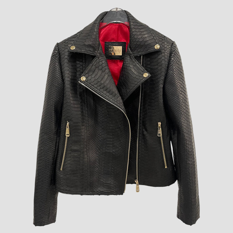 Python leather biker jacket