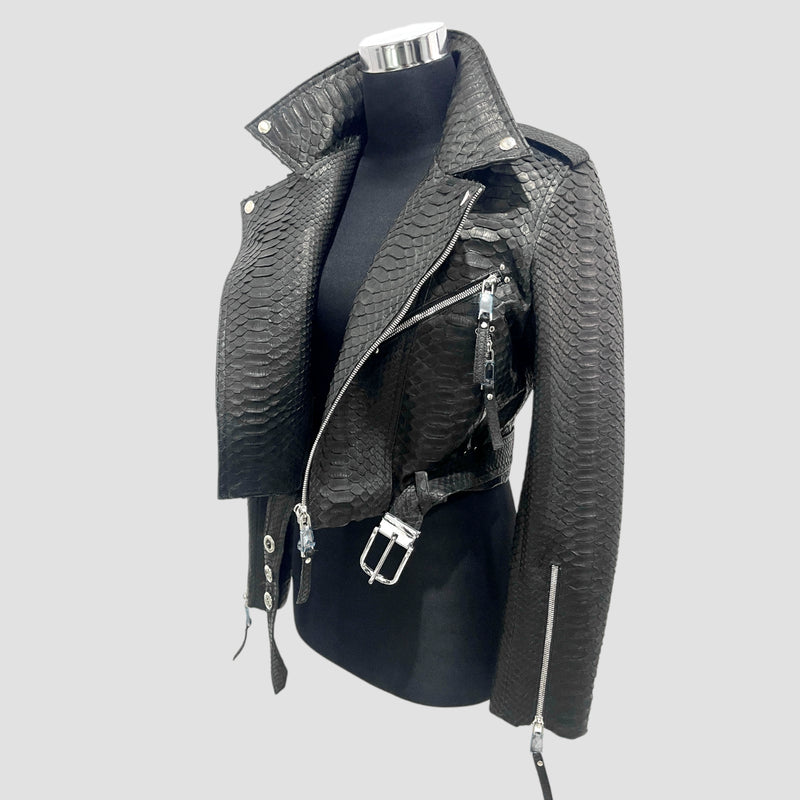Python leather biker jacket