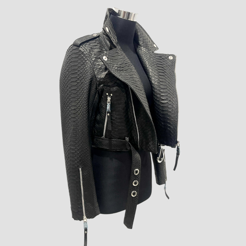 Python leather biker jacket