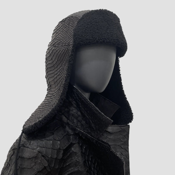 PYTHON LEATHER TRAPPER HAT