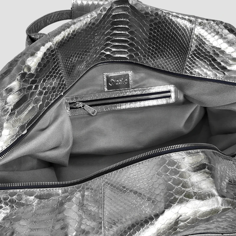 Python leather duffel bag