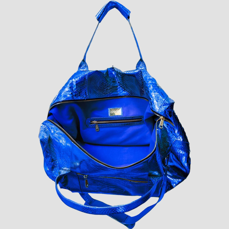 Python leather duffel bag