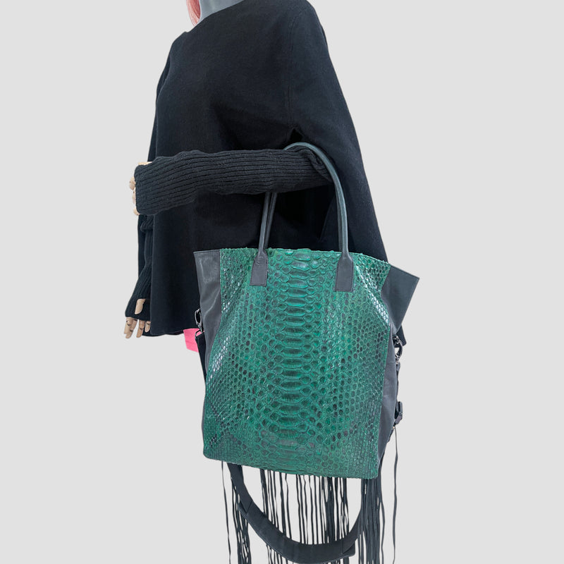 Python leather tote bag