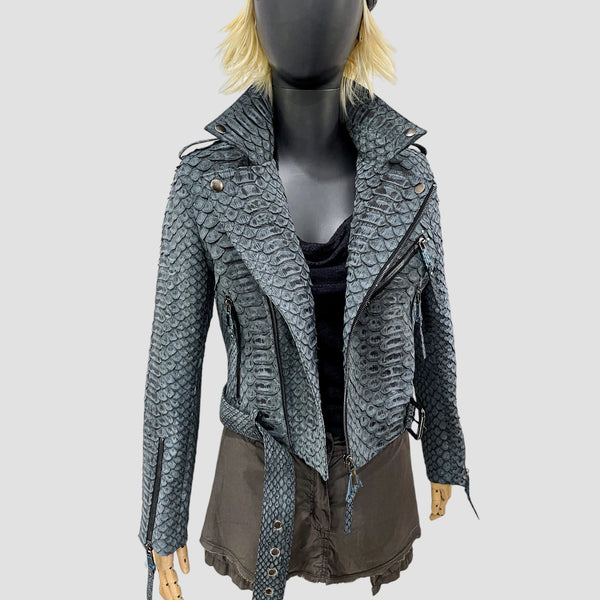 KING PYTHON LEATHER BIKER JACKET ANTIQUE