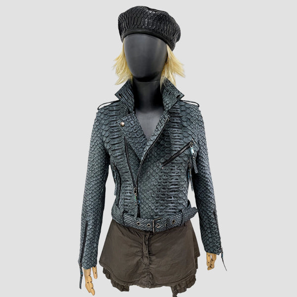 KING PYTHON LEATHER BIKER JACKET ANTIQUE
