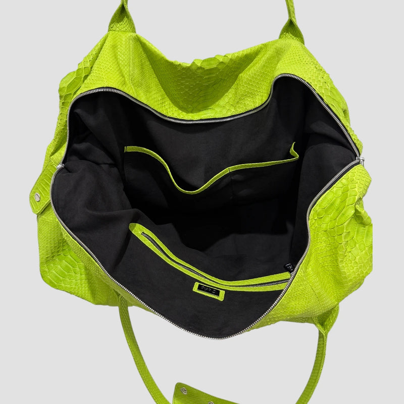 Python leather duffel bag