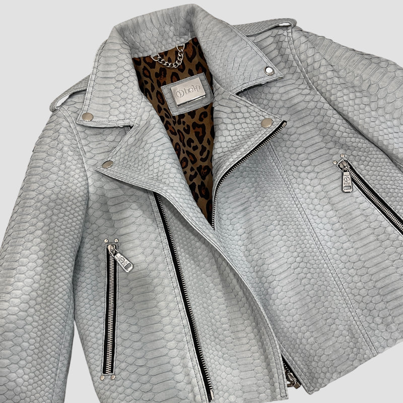 Python leather biker jacket