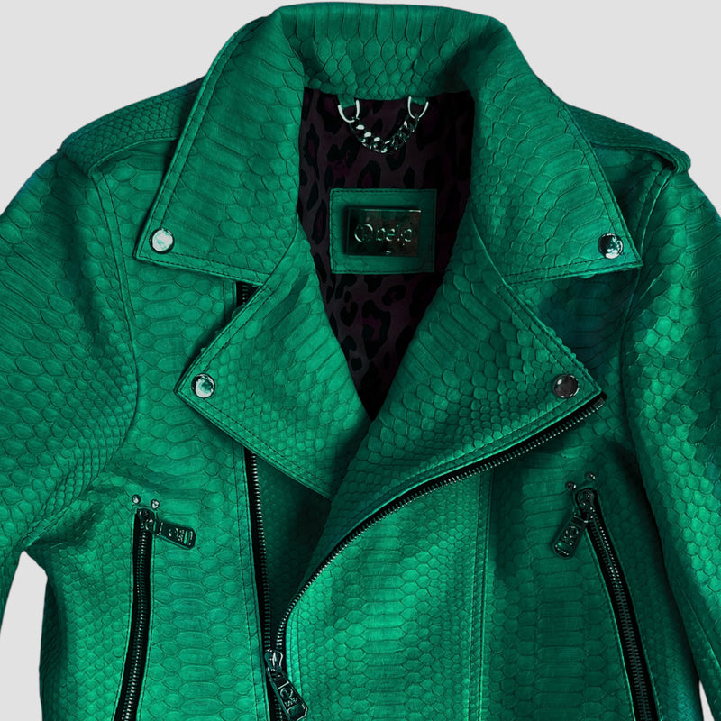 Python leather biker jacket