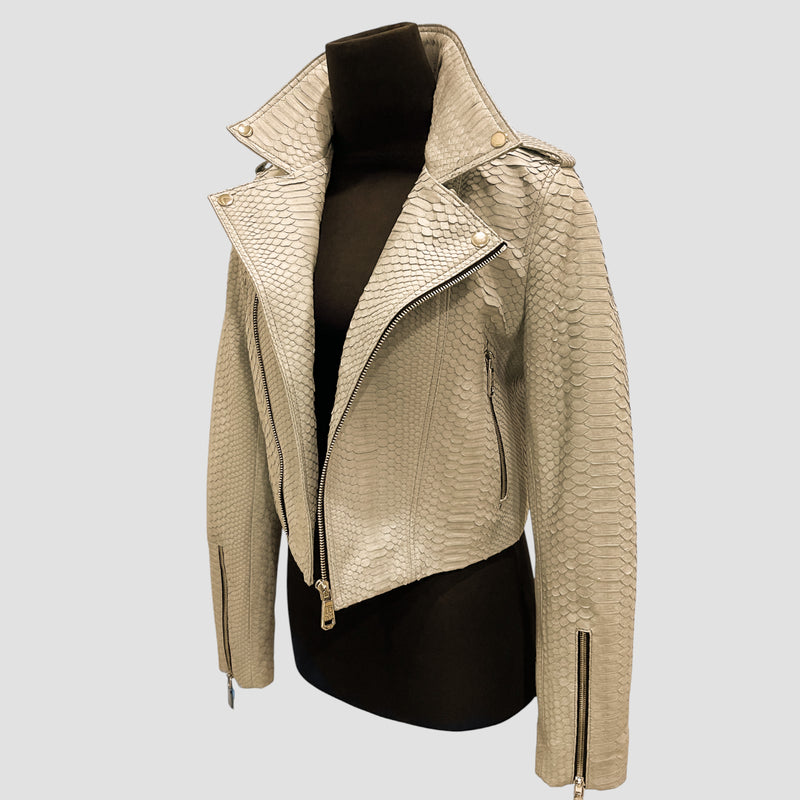 Python leather biker jacket