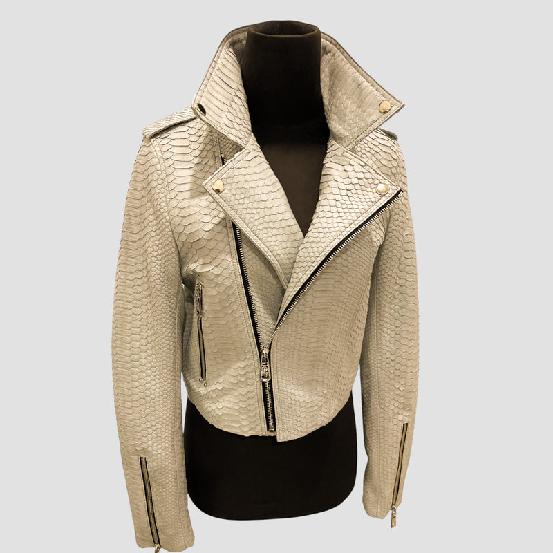 Python leather biker jacket