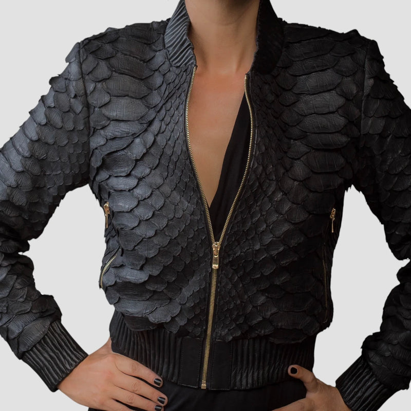 King python leather bomber jacket