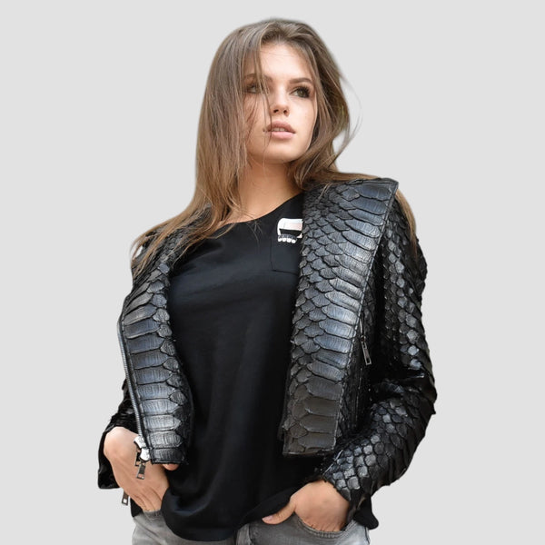 KING PYTHON LEATHER BIKER JACKET