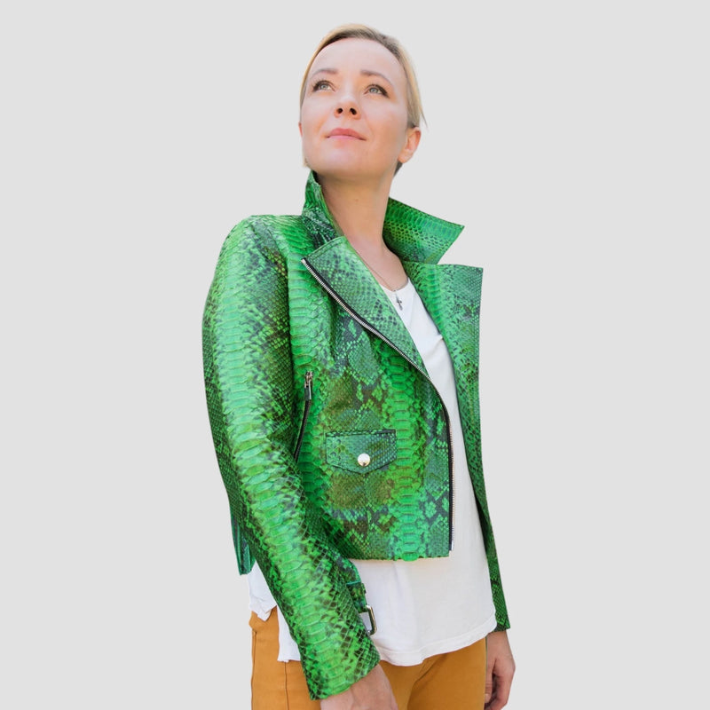 Python leather biker jacket