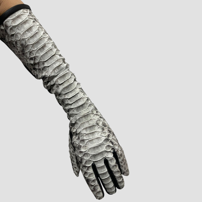 Python leather long gloves