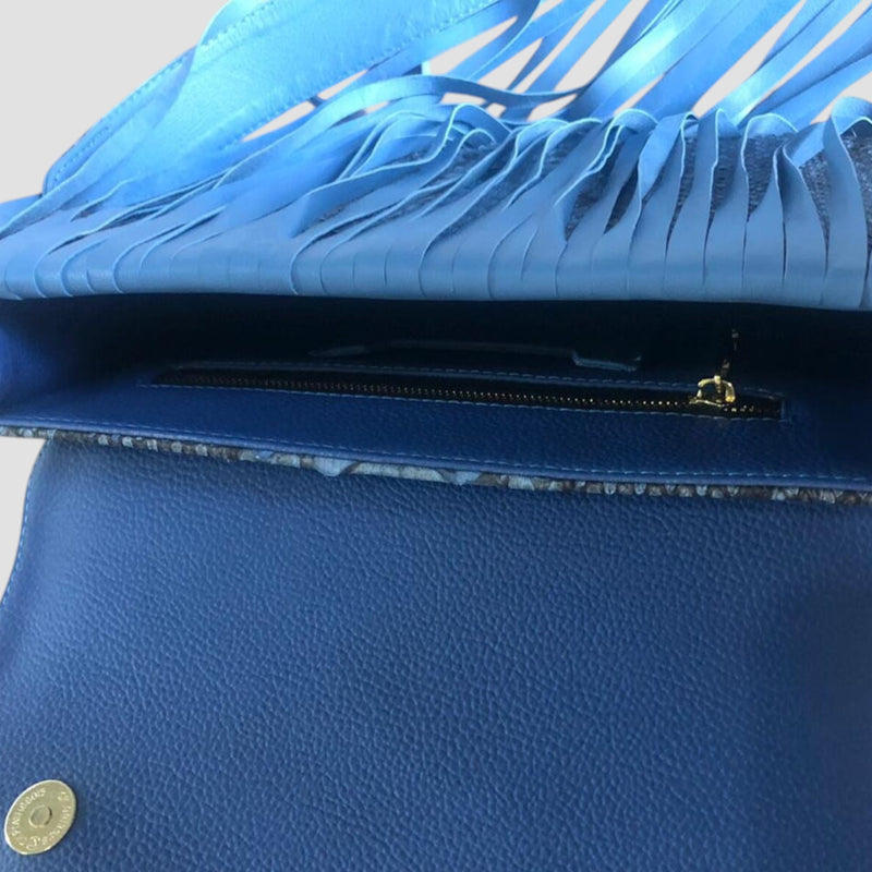 Python leather fringe bag