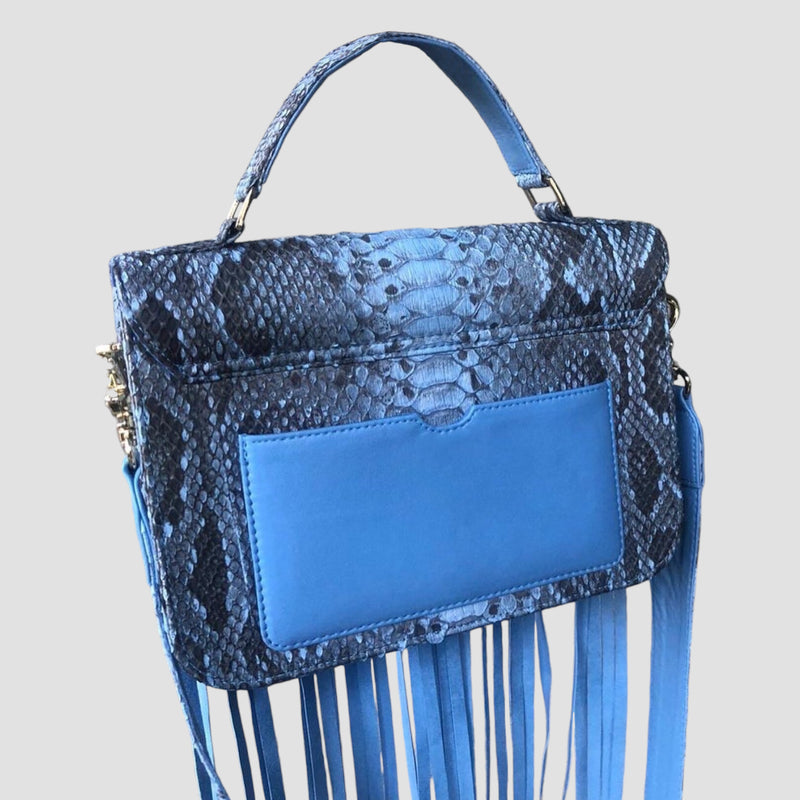 Python leather fringe bag