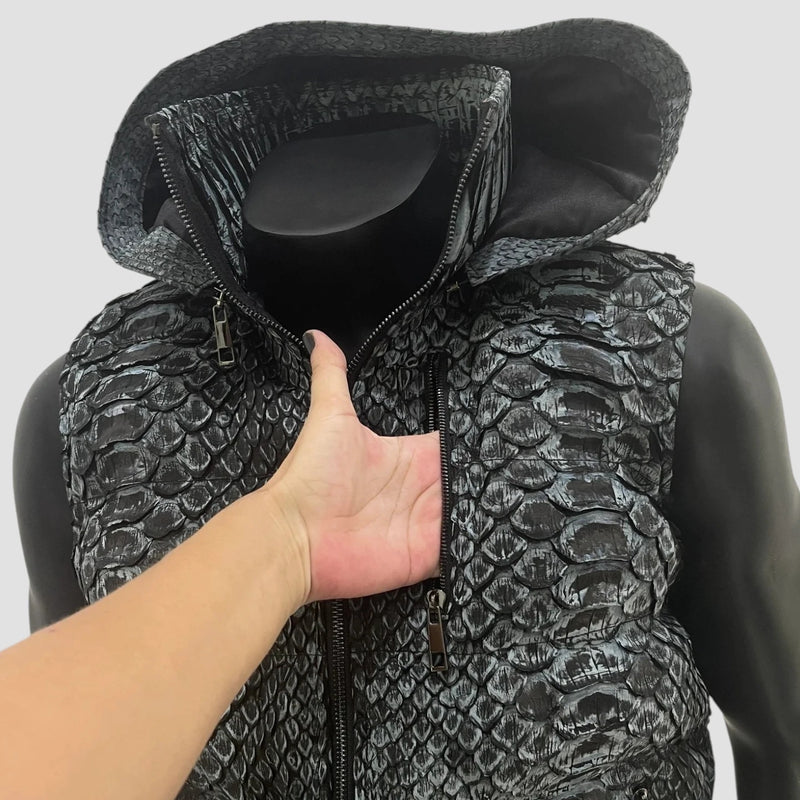 King python leather duck down vest
