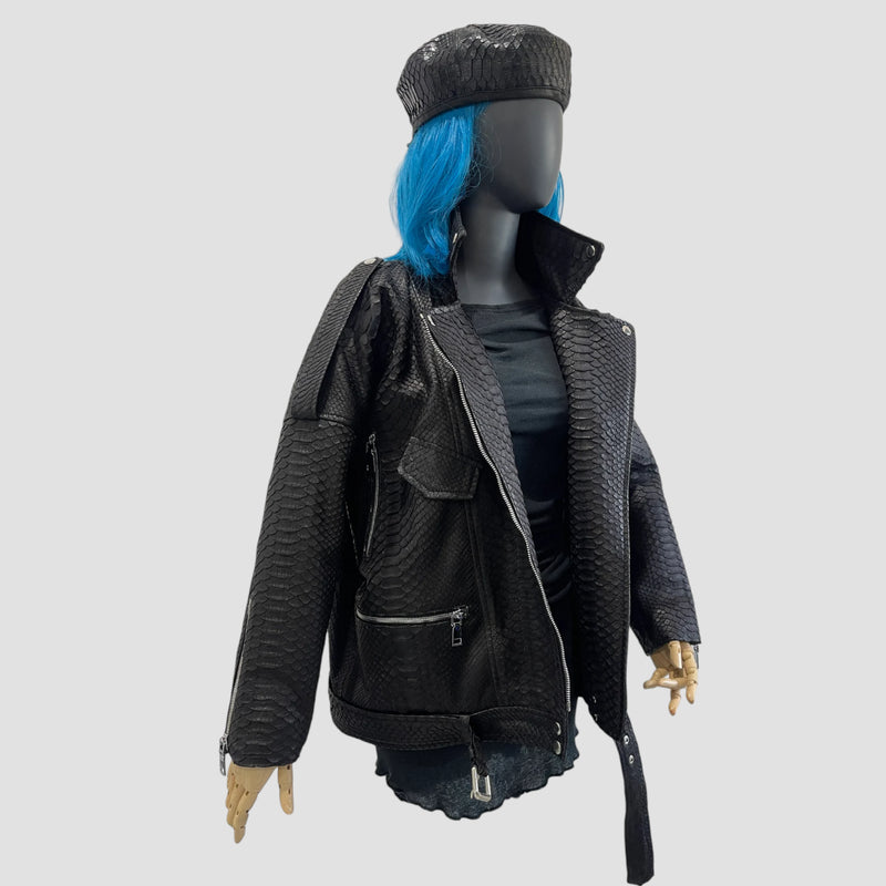 Python leather biker jacket