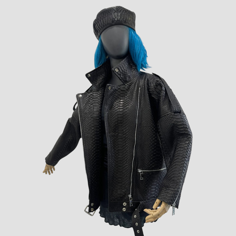 Python leather biker jacket