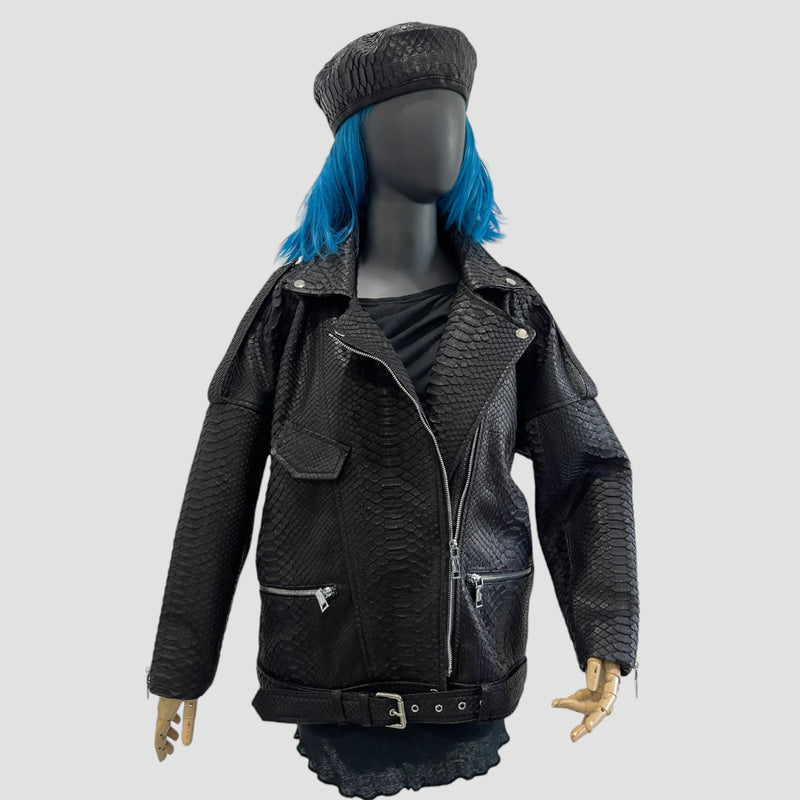 Python leather biker jacket