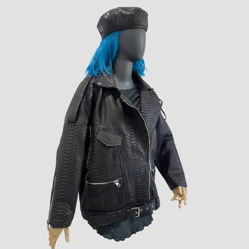 Python leather biker jacket