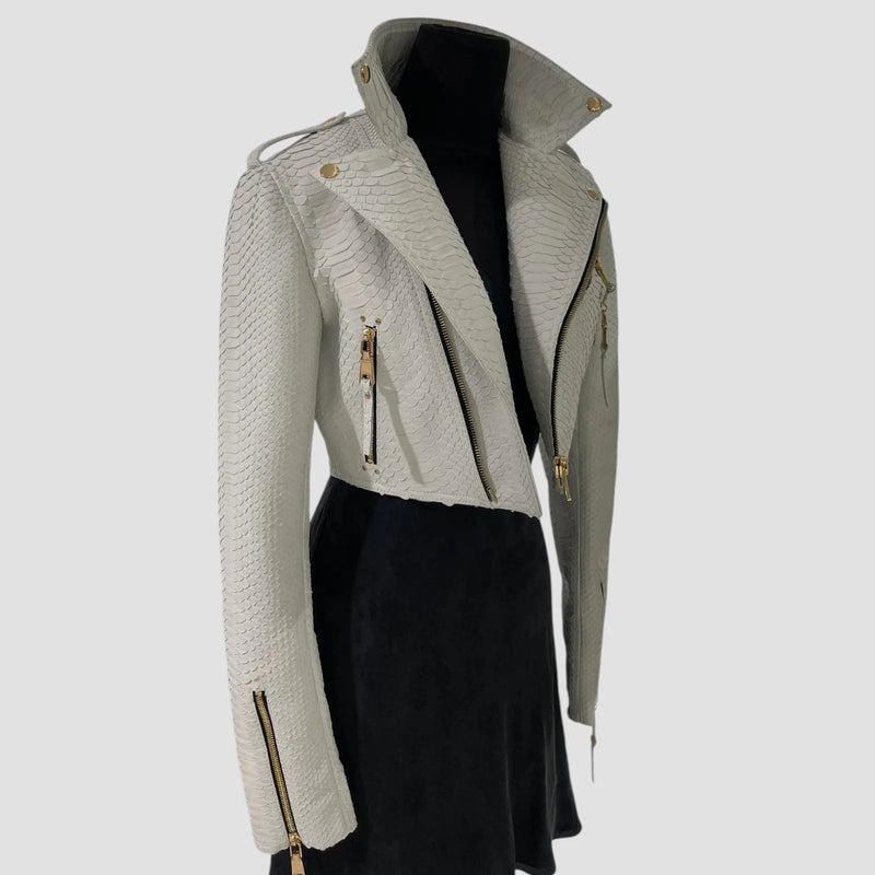 Python leather biker jacket