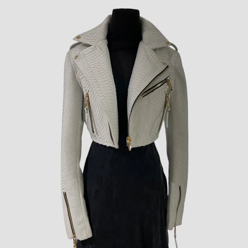 Python leather biker jacket