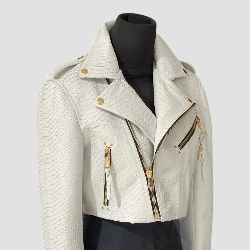 Python leather biker jacket