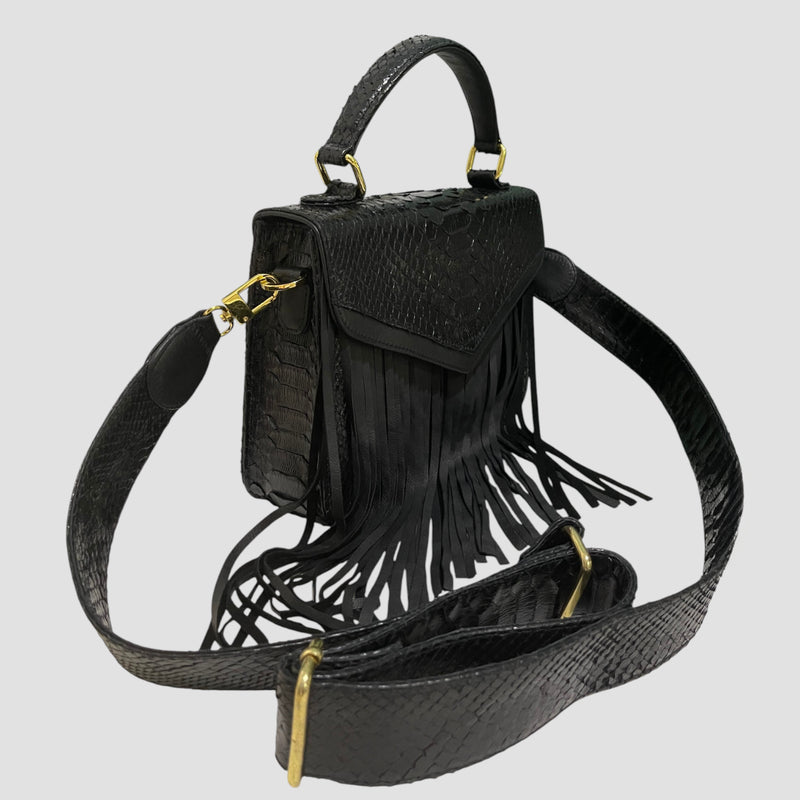 Python leather fringe bag