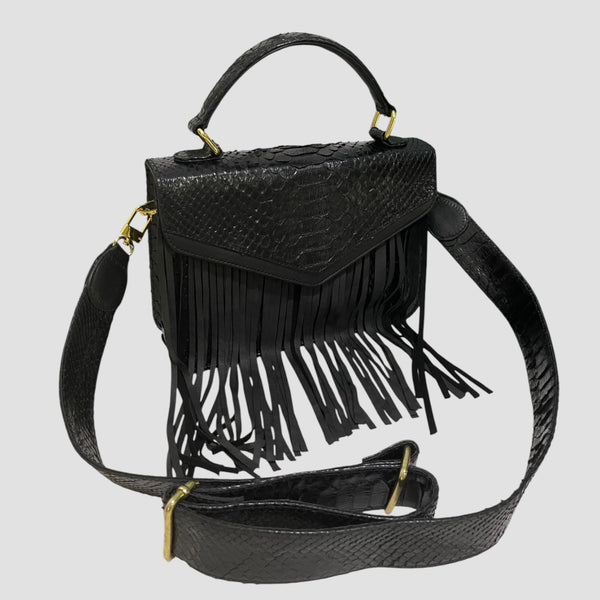 PYTHON LEATHER FRINGE BAG