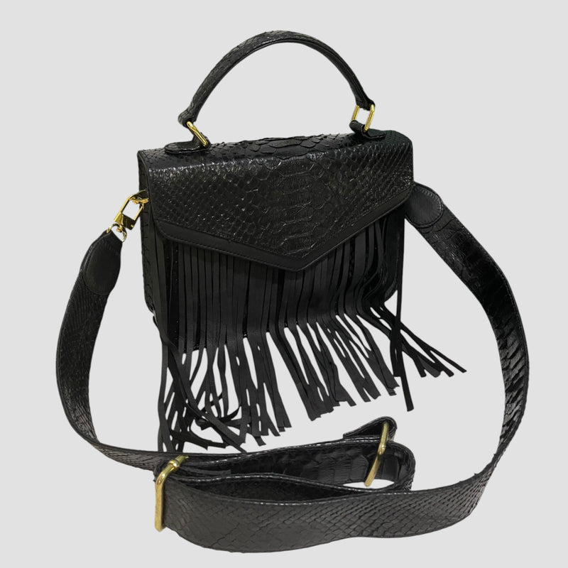 Python leather fringe bag