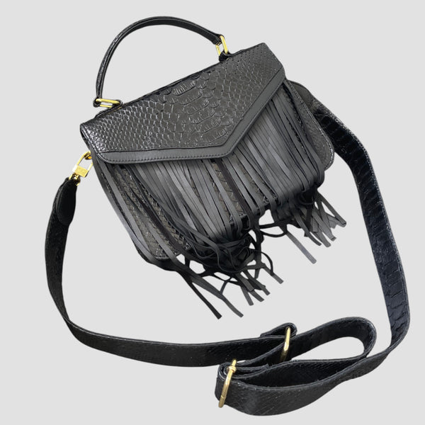 PYTHON LEATHER FRINGE BAG