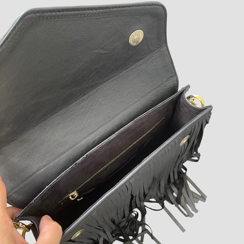 Python leather fringe bag